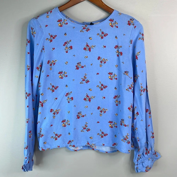 H&M Floral Patterned Viscose Button Back Blouse Corleone Blue Round Neck Size  2 - Picture 13 of 13